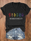 Women's Autism Awareness Neurodiversity Printed V-Neck Tee