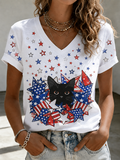 Women'S Patriotic Cat Printed Casual T-Shirt