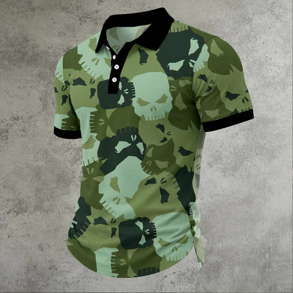 Men's Skull Camo Print Polo Shirt