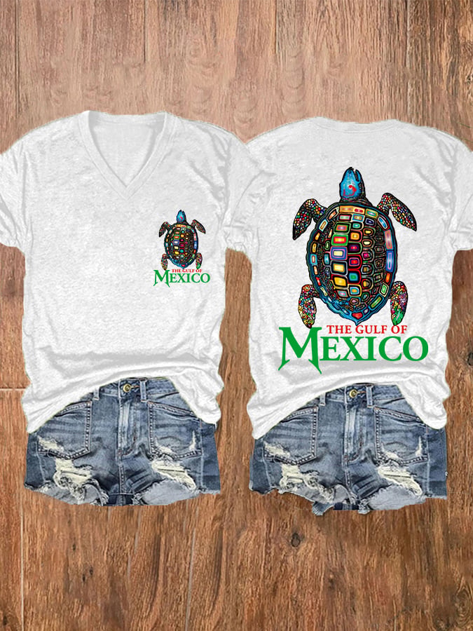 Women's The Gulf Of Mexico Sea Turtle V-Neck Tee