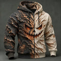 Men's Vintage Halloween Pumpkin Lava Art Print Zip-up Hoodie