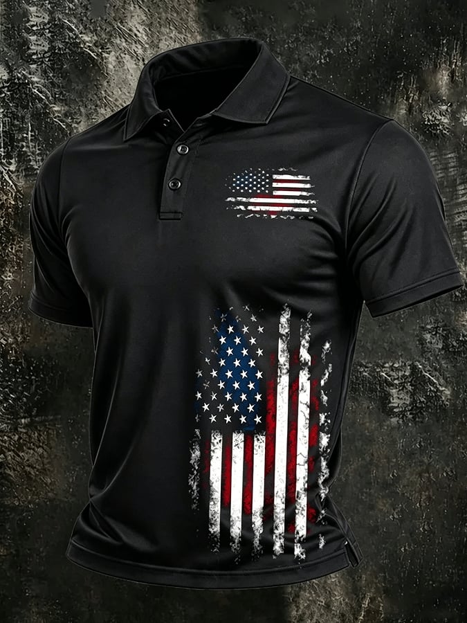 Men's 250th Anniversary U.S. Vintage Flag Print Casual Polo Shirt