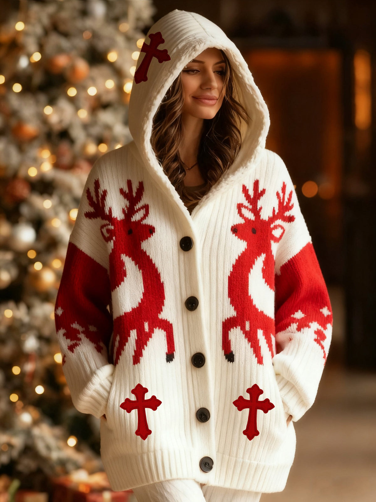 Women's Christmas Print Hooded Jacket
