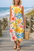 Pastel Floral Print Midi Dress
