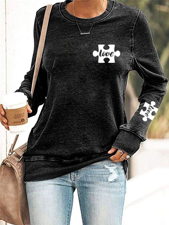 Women's Autism Awareness Print Casual Sweatshirt