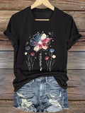America1776-2026 Faith Freedom Pride Pattern Print V Neck Casual T-Shirt
