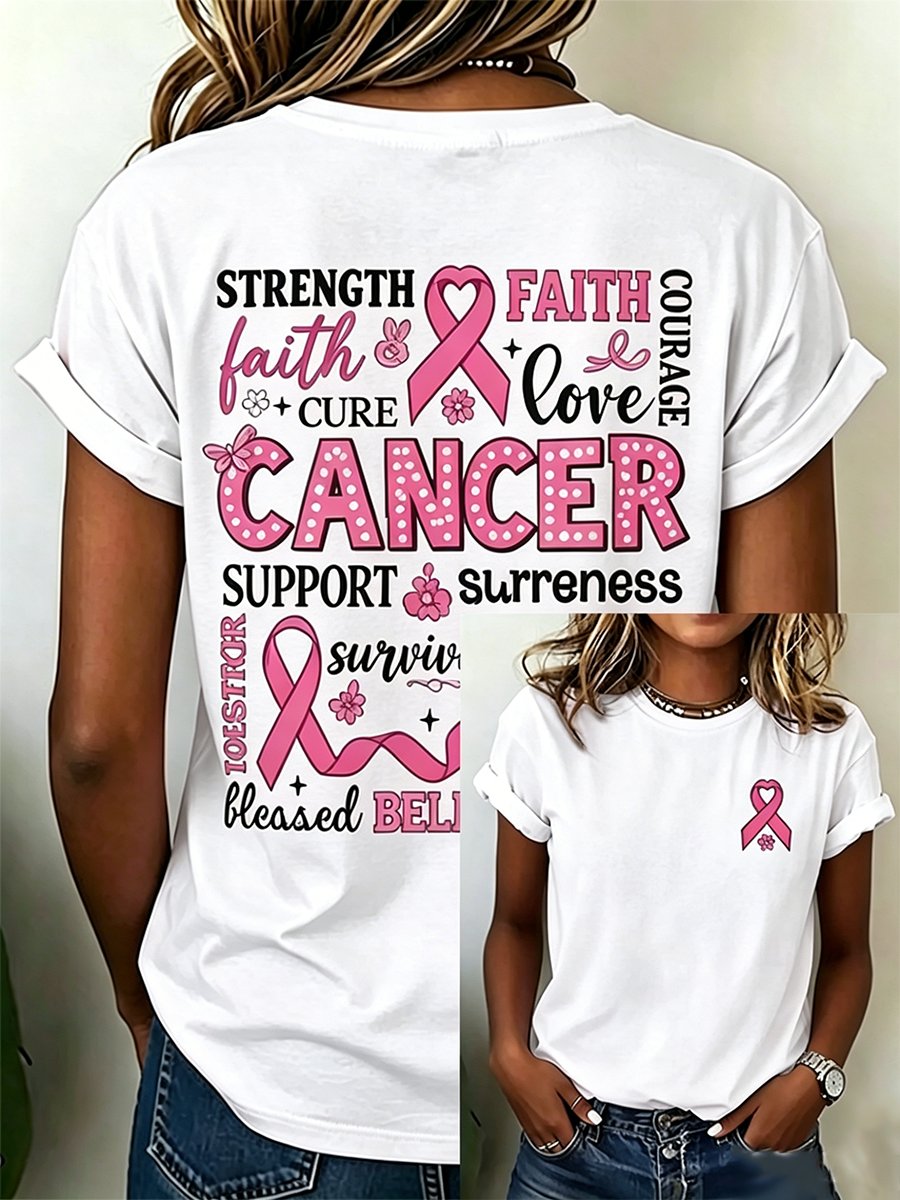 Women's Breast Cancer Print Casual T-shirt