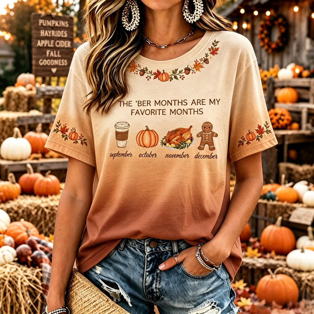 Women's Retro Halloween Fall Print Crew Neck Short Sleeve T-shirt
