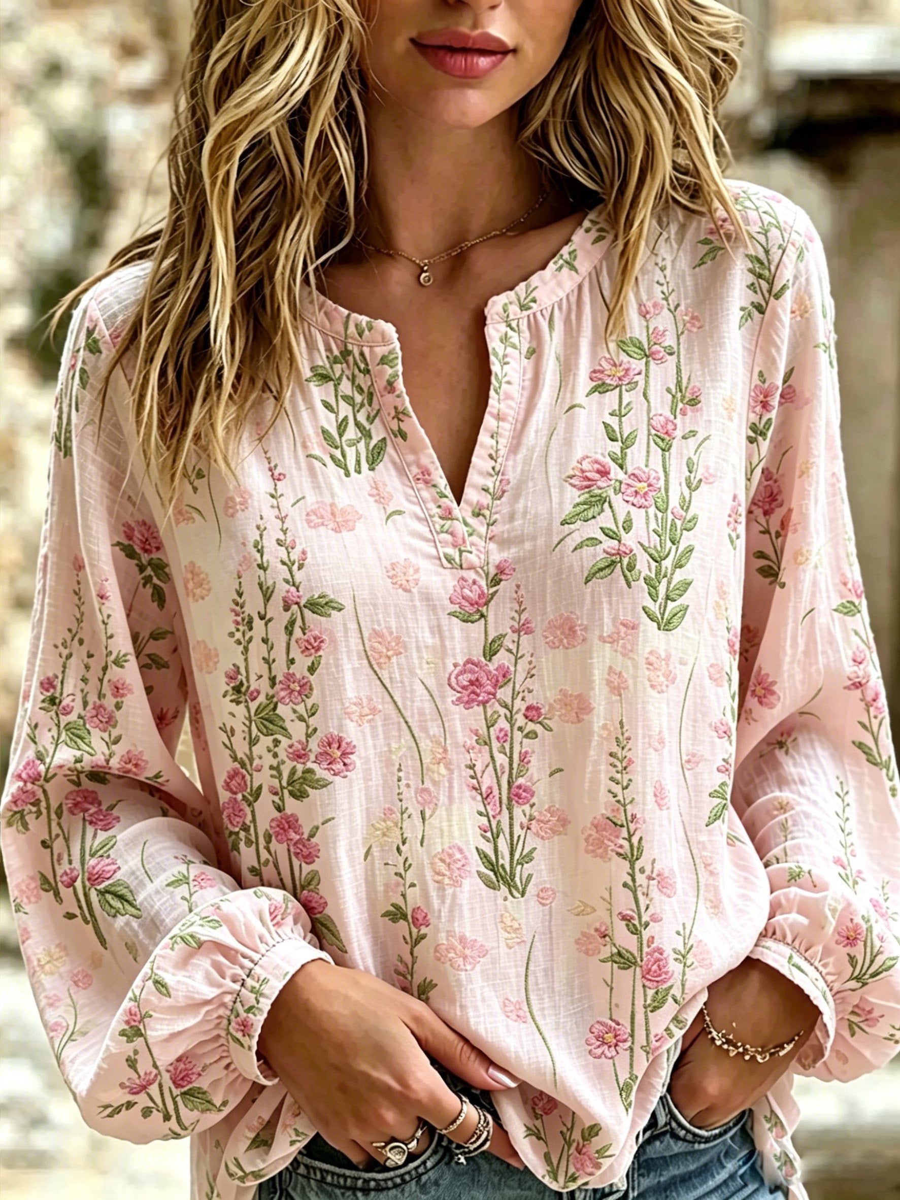 Women's Pink Floral Print Top