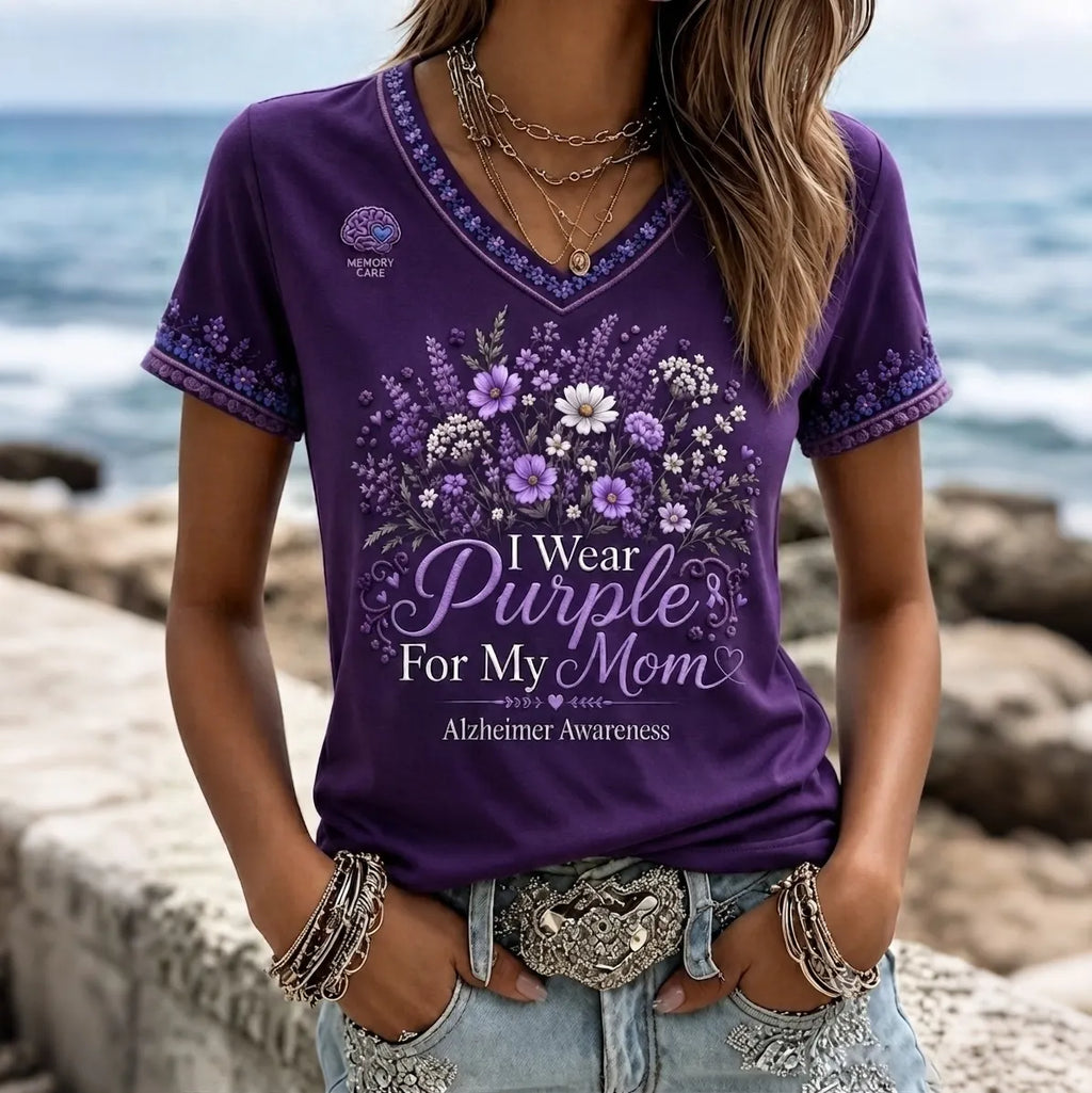Women's I Wear Wples For Mymom Alzheimer Awareness  T-shirt