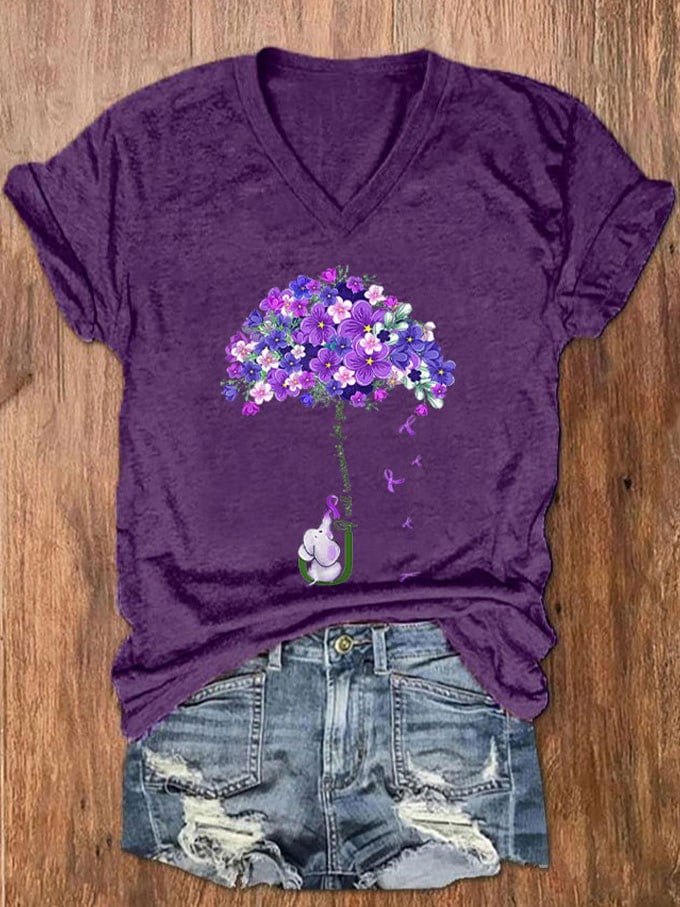 Women's I Will Remember For You Dementia Alzheimer's Disease Awareness Printed V-Neck T-Shirt