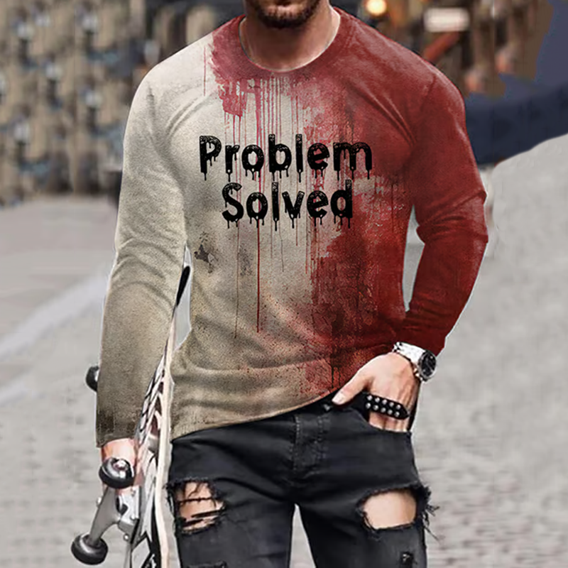 Bloody Problem Solved Halloween Print Long Sleeve T-shirt