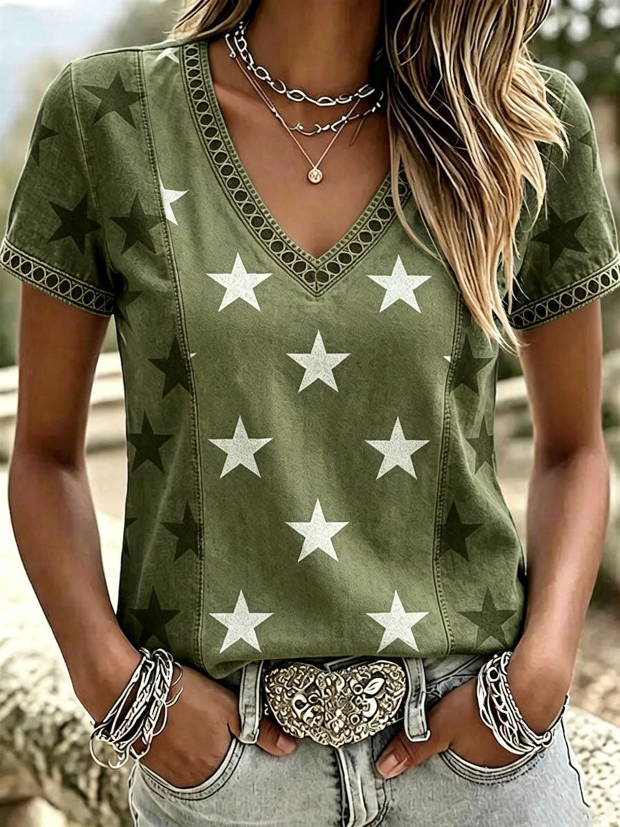 Women's Western-style Retro Print Top
