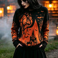 Women's Halloween Gradient Treehouse Design Print Sweater