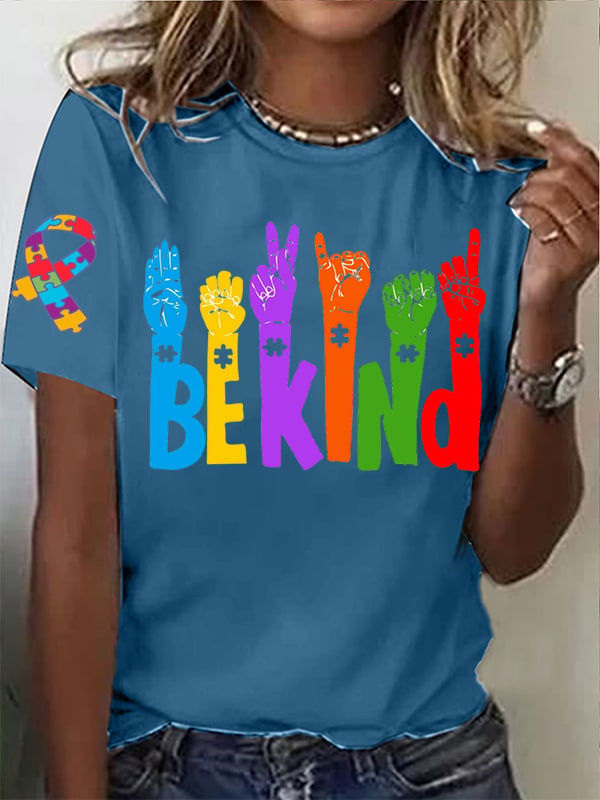 Women's Be Kind Autism Awareness Printed Short-Sleeved T-Shirt