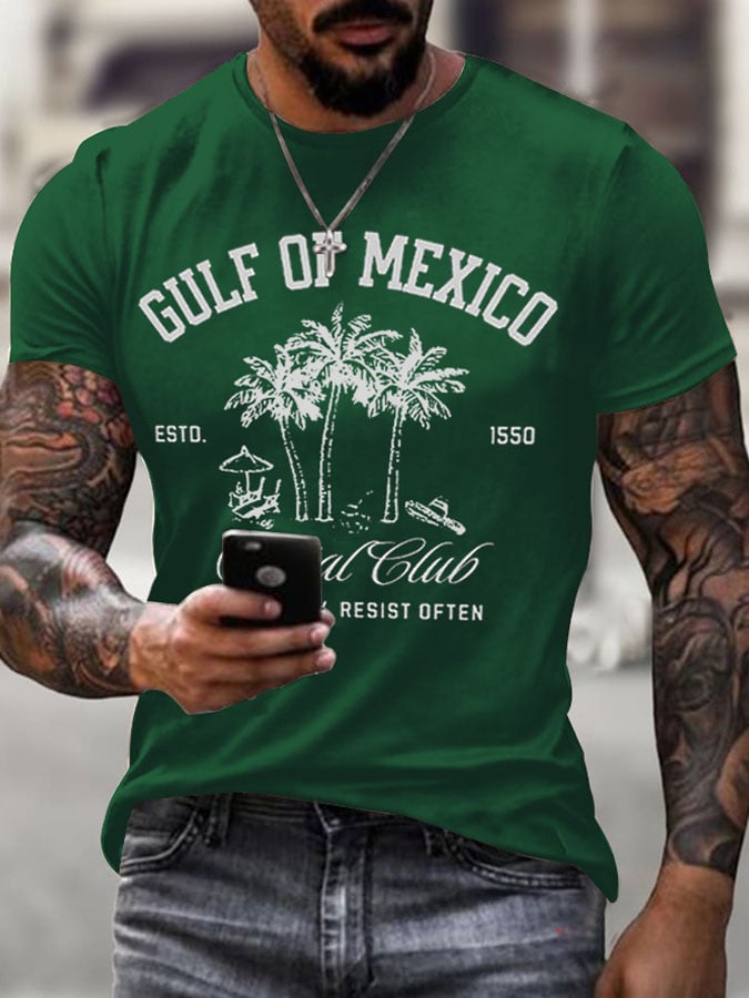 Men'S Retro Gulf Of Mexico Social Club Stay Salty Resist Often Est 1550 Printed Casual Crew Neck T-Shirt