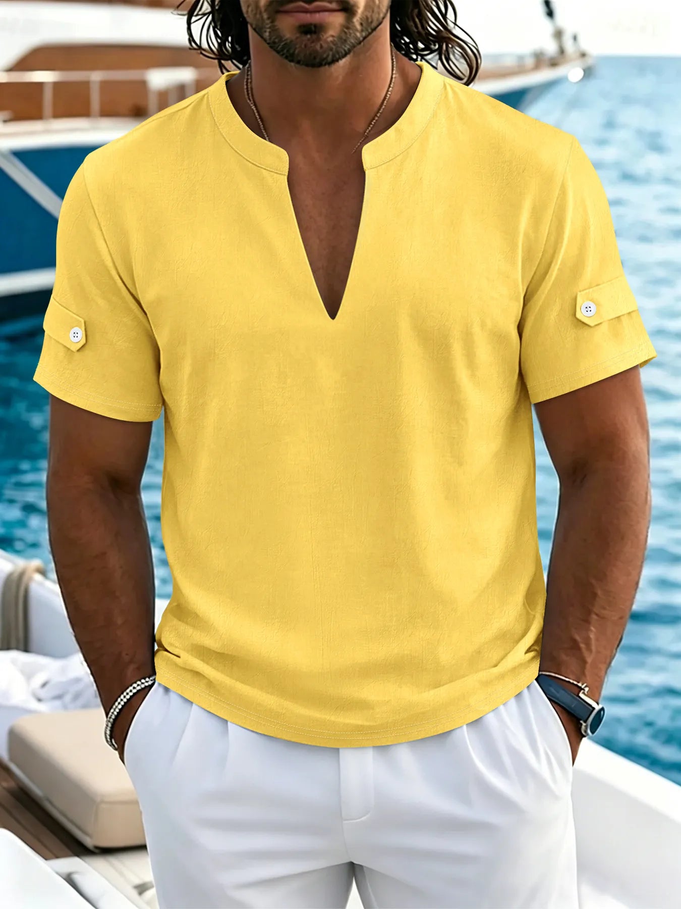 Men's Casual V-Neck Short-Sleeve Shirt