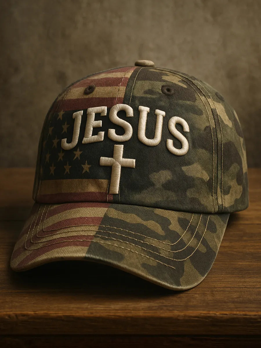 Faith Vintage American Flag Print Casual Hat