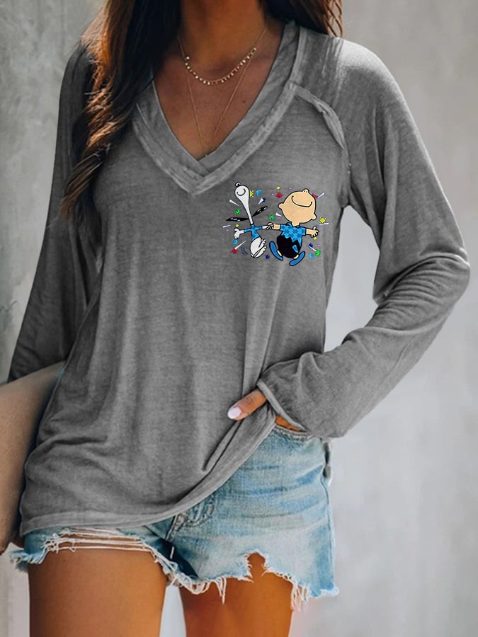 V-neck Retro Autism Awareness I Wear Blue For Autism Print T-Shirt