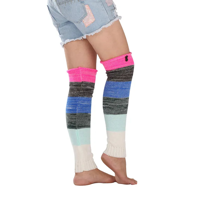 Soft Warm Retro Rainbow Contrasting Knee Protectors Socks