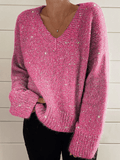 Women's Pink Breast Cancer Awareness V-Neck Knit Sweater