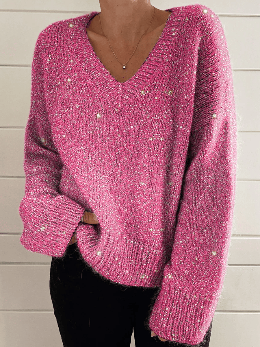 Women's Pink Breast Cancer Awareness V-Neck Knit Sweater