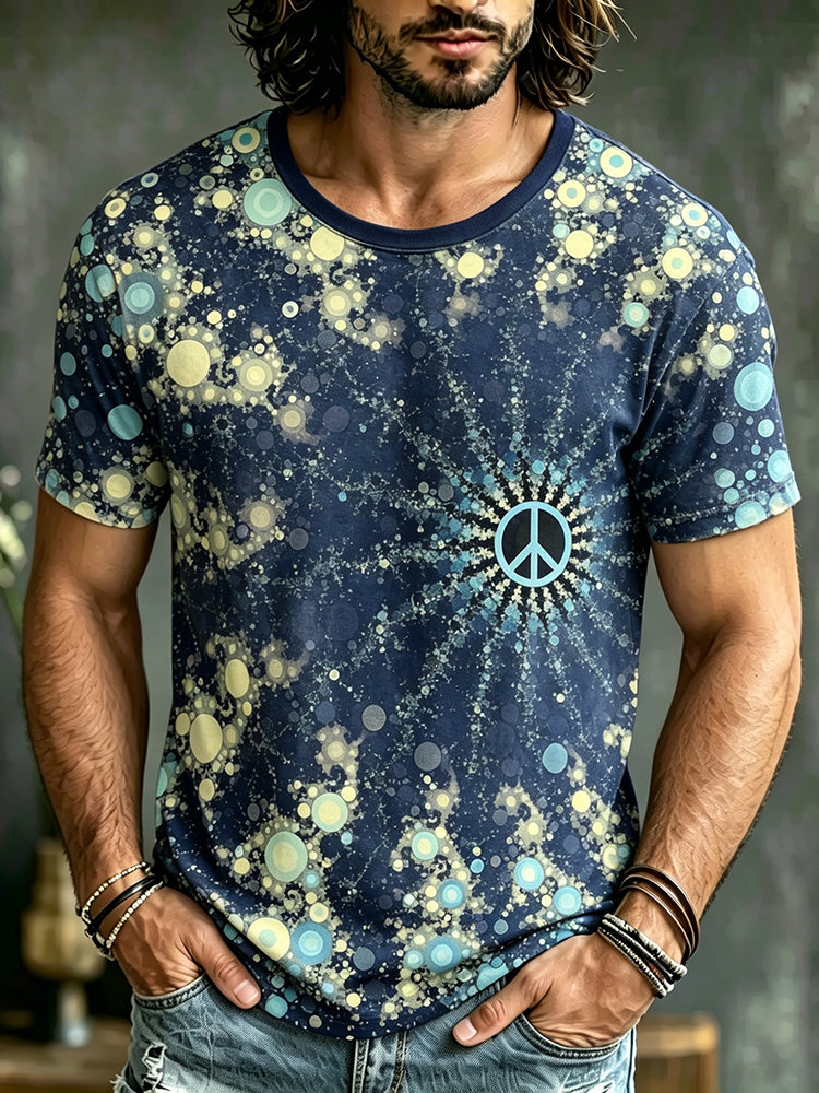 Men's Retro Hippie Style Peace Logo Art Print Casual T-shirt