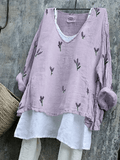 Women's Floral Embroidered Linen V-Neck Comfortable Linen Shirt