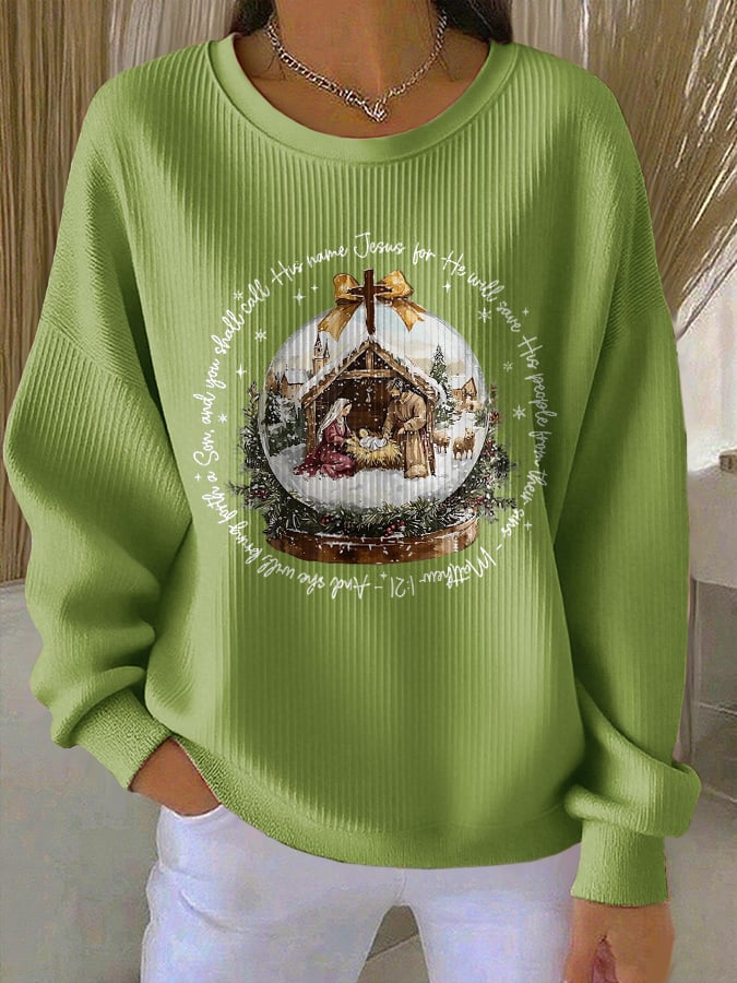 Retro Christmas And You Shall Call His Name Jesus, For He Will Save His People From Their Sins – Matthew 1:21 Print Sweatshirt