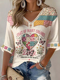 V-Neck Retro Coat Of Many Colors Forever In Our Hearts Print T-Shirt