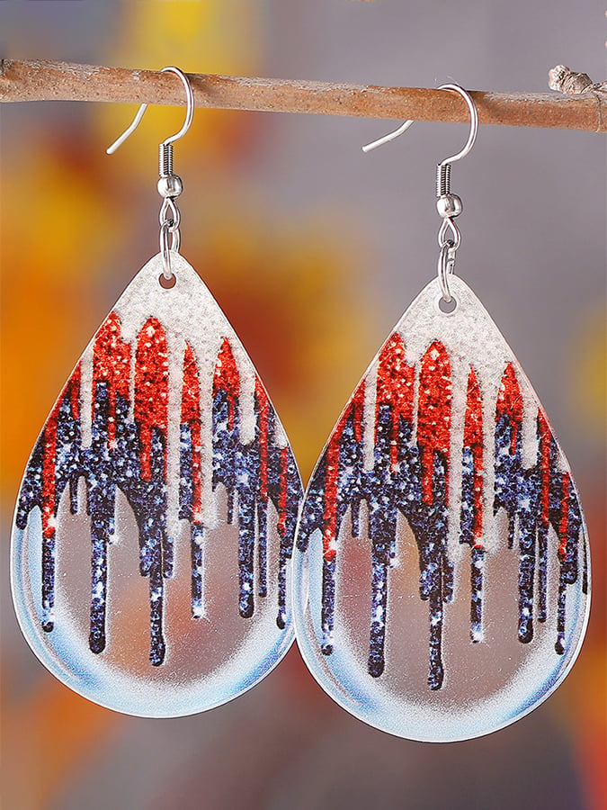 Independence Day Tie-Dye Sequin Pendant Teardrop Earrings