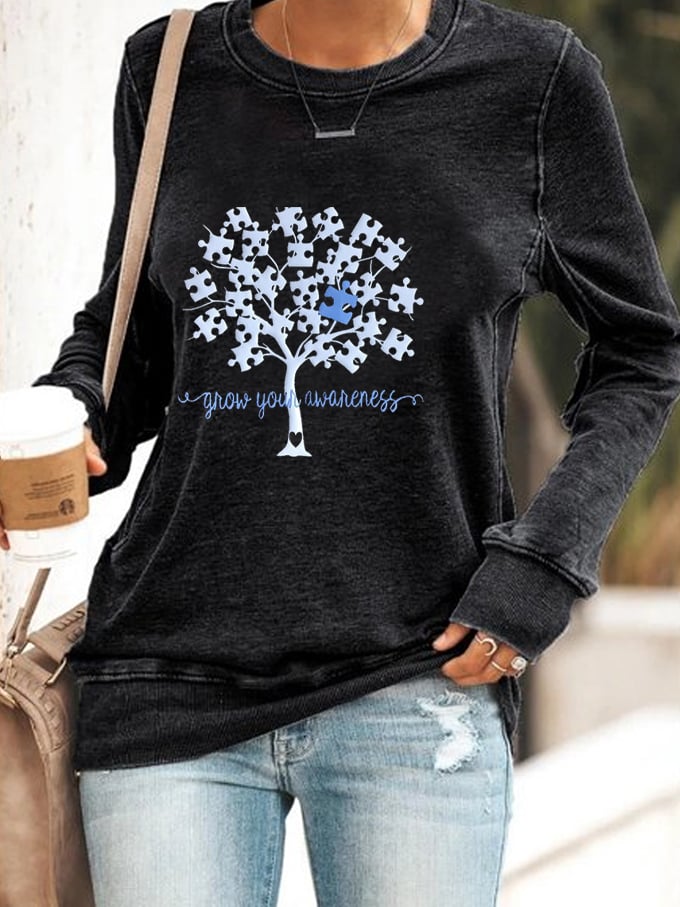 Women's Grow Your Awareness Tree of Life Autism Print Sweatshirt