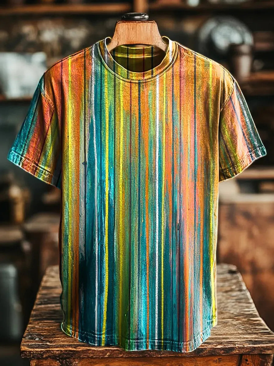 Men's Retro Hippie Abstract Stripes Art Short-sleeve T-shirt