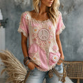 Women's Floral Peace Art Printing Casual Short Sleeve T-shirt