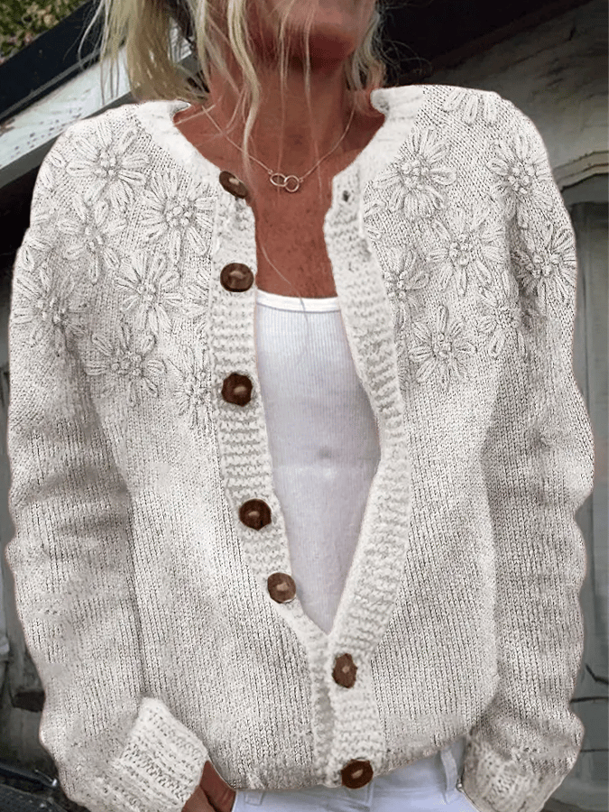 Women's 3d Floral Dementia Awareness Printed Knitted Cardigan