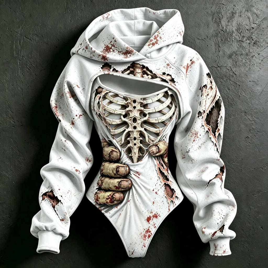 Women's Halloween Zombie Hug Skull 3d Print Hoodie Two-piece Set
