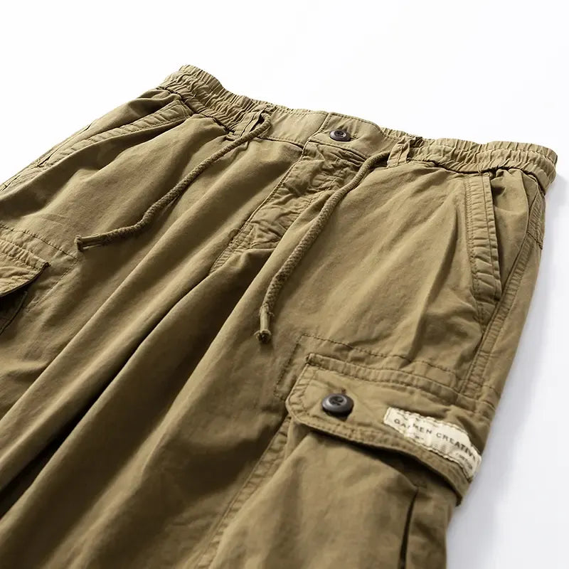 Men's Pants - Versatile Functional Cargo Pants for Men, Drawstring Cuffs, Multiple Pockets, Retro Outdoor Casual Style