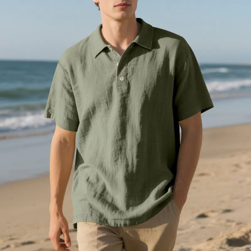 Men's Linen Short Sleeve Polo Shirt