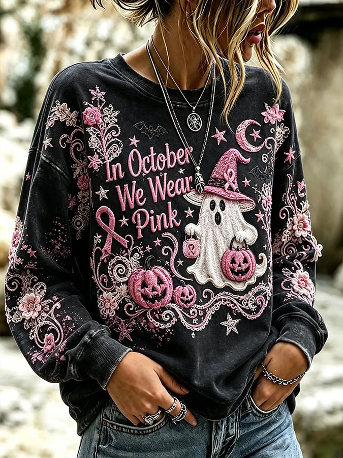 Women's Breast Cancer Halloween  Print Hoodie