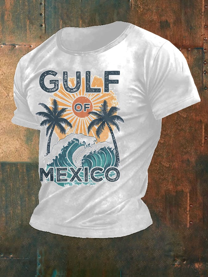 Men'S Retro Gulf Of Mexico Printed Casual Crew Neck T-Shirt