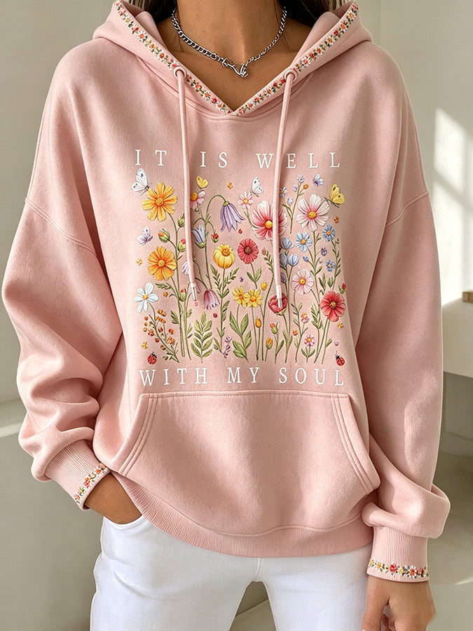 Women'S Casual Floral Faith Hoodie