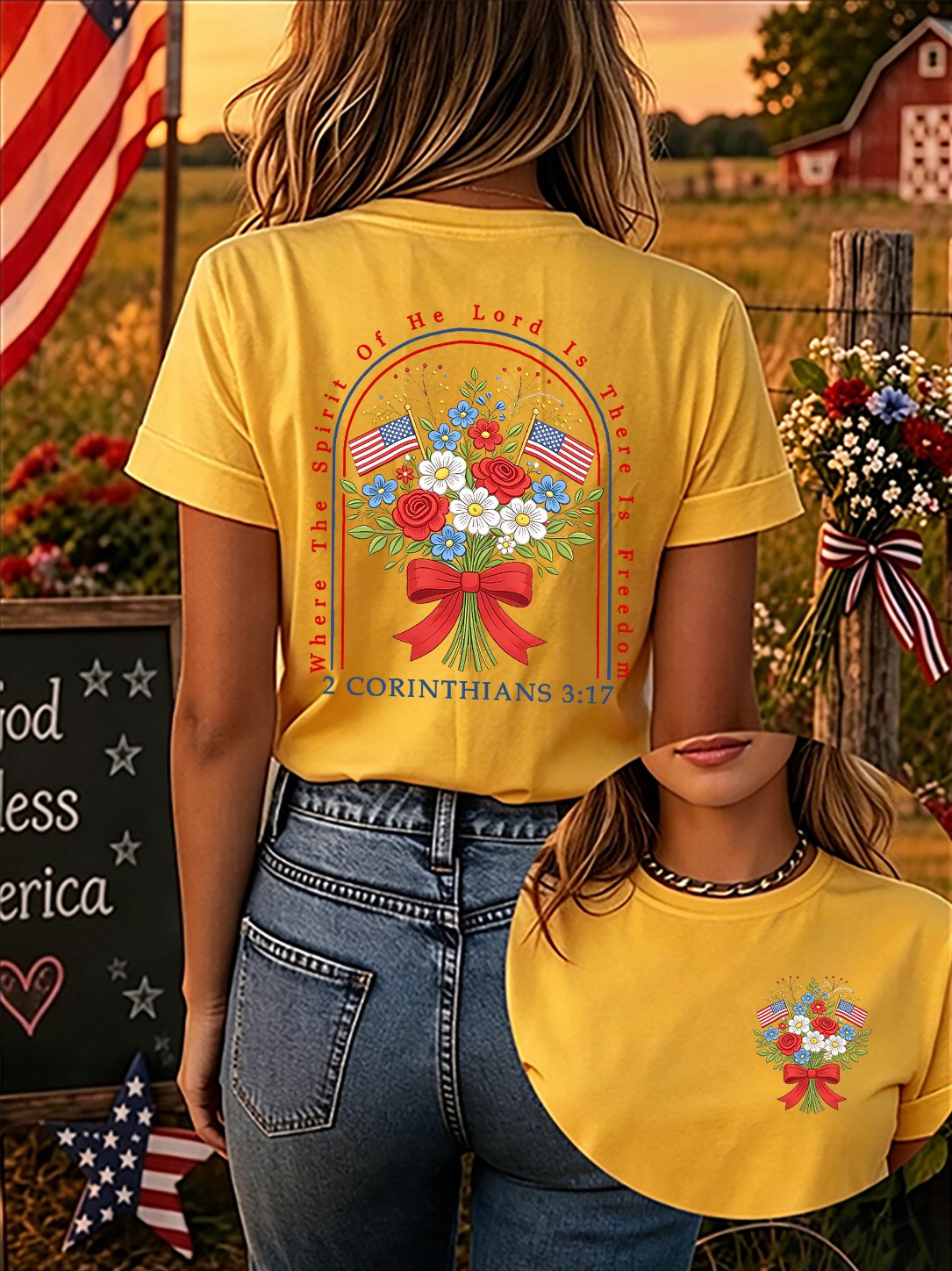 Where The Spirit Of The Lord Is, There Is Freedom. Women'S 250th Anniversary American Faith Print Short-Sleeve T-Shirt