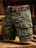 Men's Retro Outdoor Washed & Distressed Multi-Pocket Functional Cargo Shorts