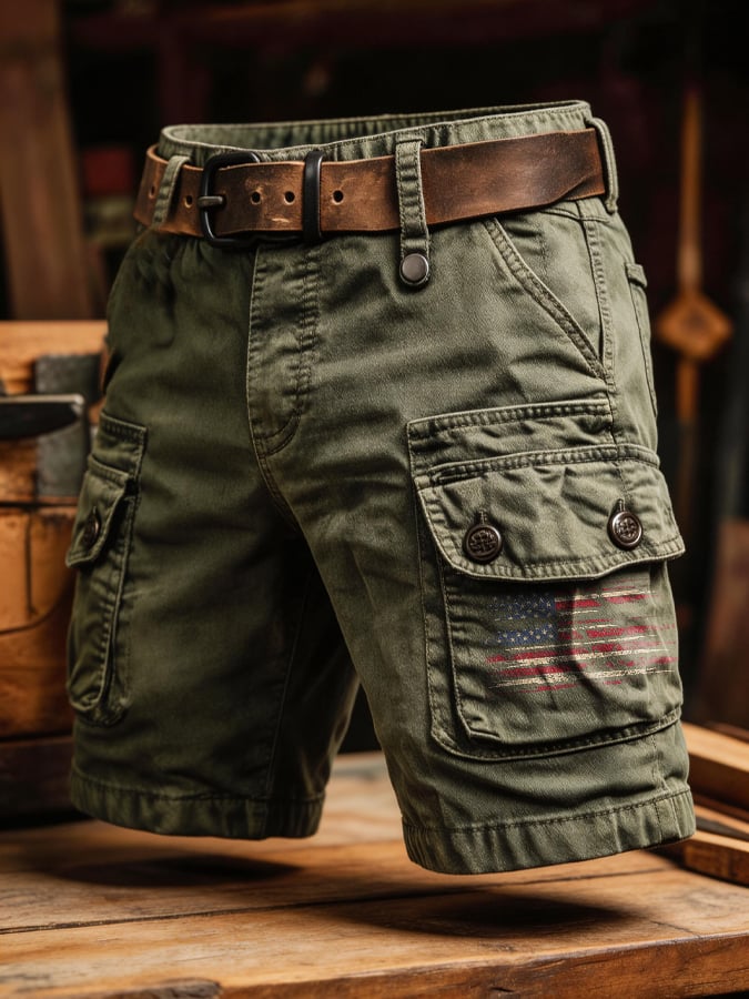 Men's Retro Outdoor Washed & Distressed Multi-Pocket Functional Cargo Shorts