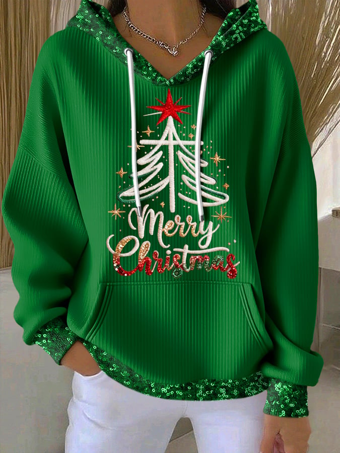 Retro  Merry Christmas Cross Faith Print Hoodie