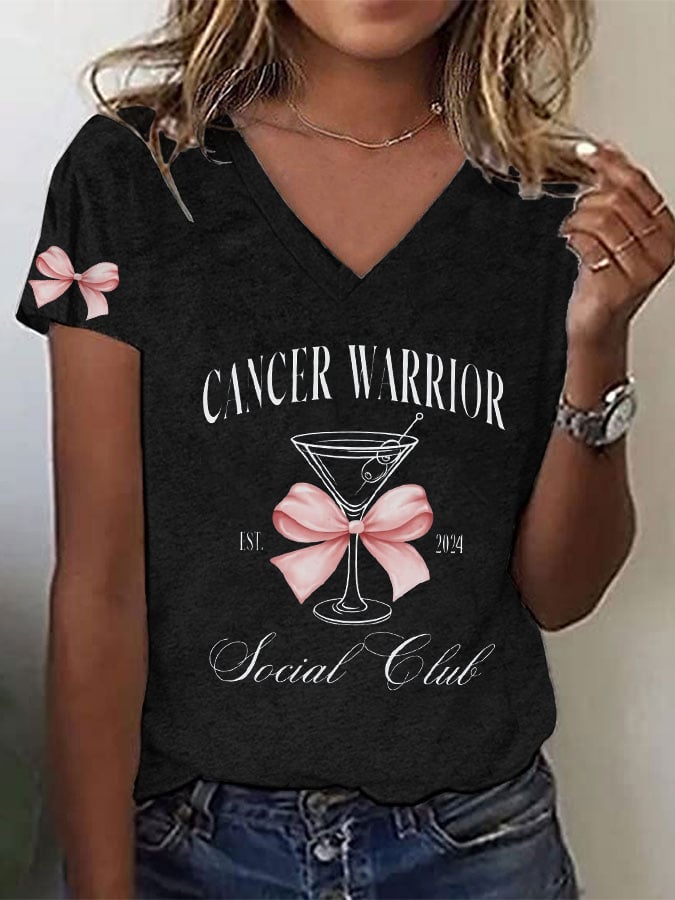 Women's Breast Cancer Awareness Cancer Warriors Social Club Print T-Shirt