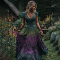 Women's Vintage Tribal Rose Gradient Art V Neck Maxi Dress