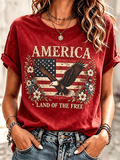 Women's America Land of the Free Eagle Flag Floral T-Shirt