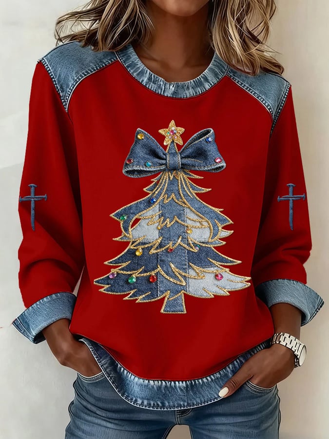 Women's Casual Christmas Tree Print Sweatshirt