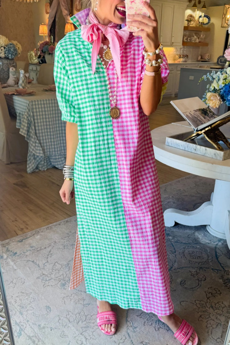 Multi Gingham Midi Dress